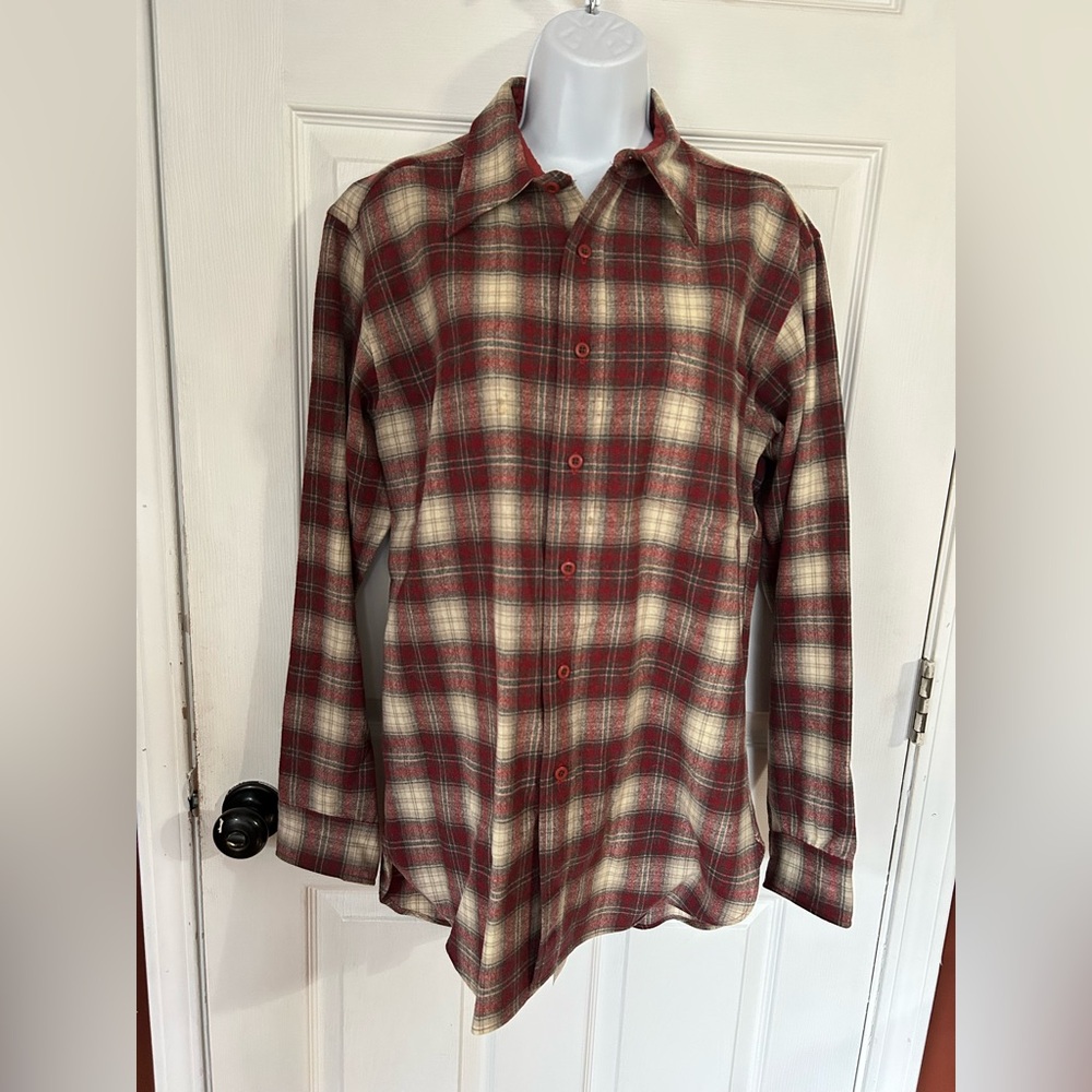 Pendleton Vintage Men’s Wool Plaid Button Down Shirt Size M 70s USA